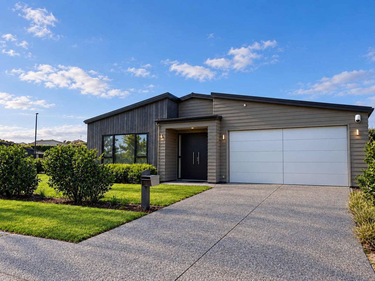 An architectural aluminium composite garage door on a modern home